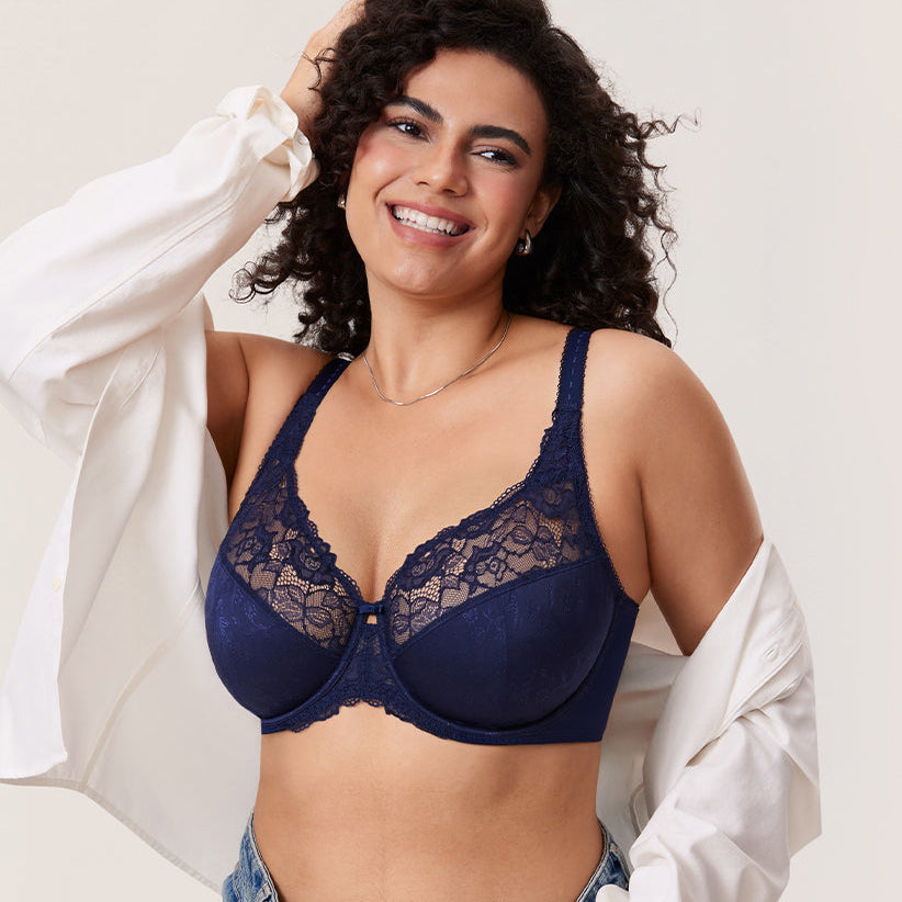 חזיית מנימייזר אורטופדית בגימור תחרה עדינה להופעה נשית אופנתית ונוחה