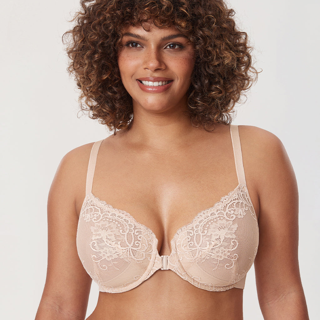 חזיית תחרה מהממת בסגירה קידמית מאזנת ללוק נשי ועדין